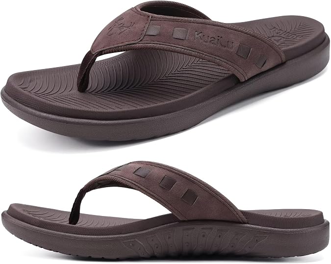 KuaiLu Mens Sport Flip Flops Orthotic Thong Sandals With Arch Support