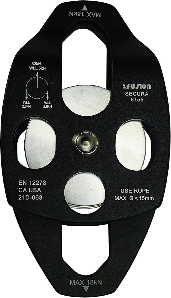 Fusion Climb Secura 32kN Aluminum Side Swing Double Pulley, Black