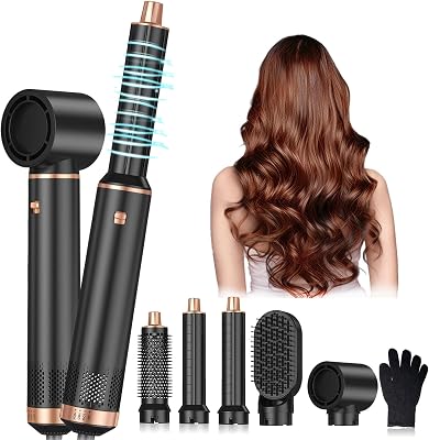 Hair Dryer Brush Set, 5 in 1 Air Curler Wrap Hair Styler Blow Dryer Brush with 3 Temps, Upgrade Negative Ion Hot Air Brush Curling Brush Iron, Hair Styling Tools for Dry Curl Straighten