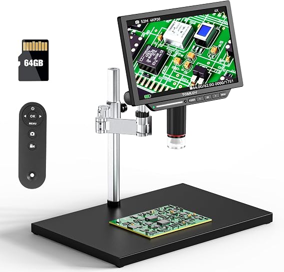 TOMLOV TM4K Max 4K HDMI Digital Microscope with 10.1" IPS Screen, 360° Spin Arm, 2000X Magnification, 52MP Ultra HD Camera, Soldering Loupe for Electronics Repair, Coin/PCB Inspection, Gift for Adults