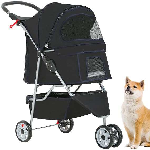 BestPet | 3-Wheel Foldable Pet Stroller | Black | Lightweight & Portable