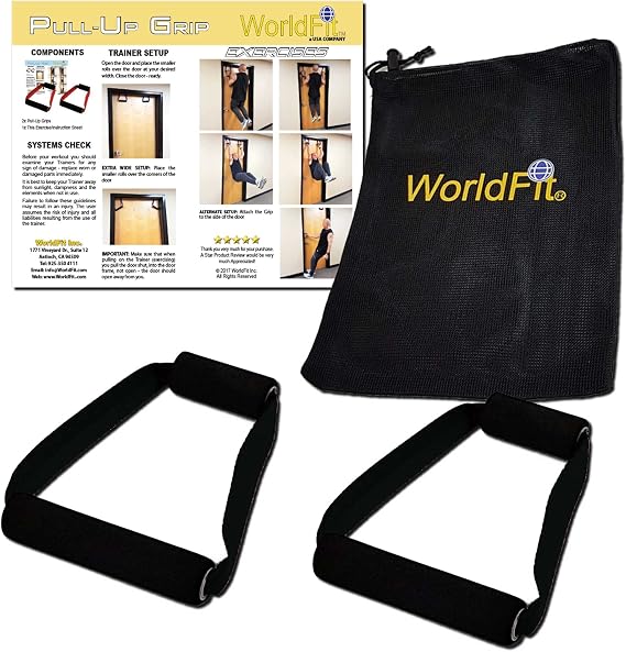 WorldFit Crazy-8 Pull-Up Grips and ISO Trainer for Door in Home, Office and Hotel, Portable Gym in a Bag (Black)