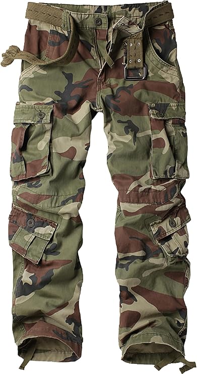 Men's Camo Cotton Casual Cargo Work Pants Military Tactical Combat 8 Pockets Travel Trousers