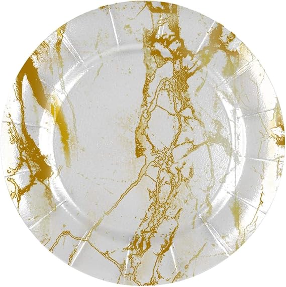 Kaya Paper Charger Plates - 13" | White | Round | Gold Marble | Pack of 10