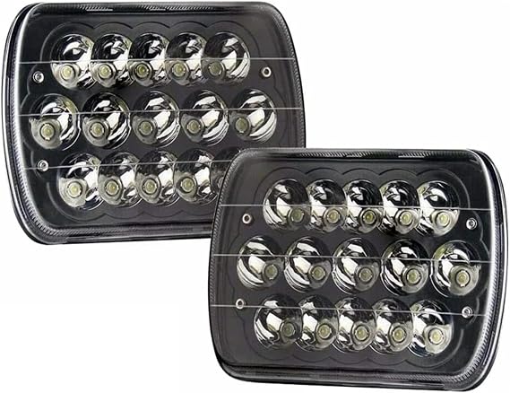 LED Headlights For Jeep For Cherokee XJ For Wrangler YJ For GMC F350 5X7 LED Square Headlights 6000K Running Turn Sinal Light Hi-Lo Beam DRL Front Lights(2PCS Black)