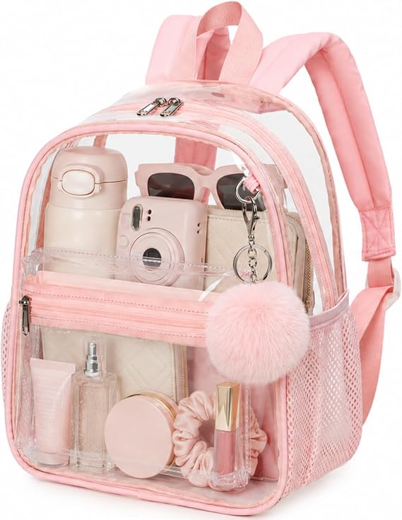 BTOOP Mini Clear Backpack for Stadium Events, 12 x 9 x 5 Inch Transparent PVC Bookbag, Fits Within Common 12x12x6 Stadium Bag Limits, for Concerts, Festivals, Women and Teens
