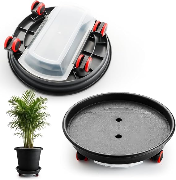 RooTrimmer 13 Inch Plant Stand Rolling Tray Plant Caddy with Wheels and Removable Drainage Holes and Drip Tray Plant Dolly for Heavy Duty Large Plants Rollers (2 Pack)