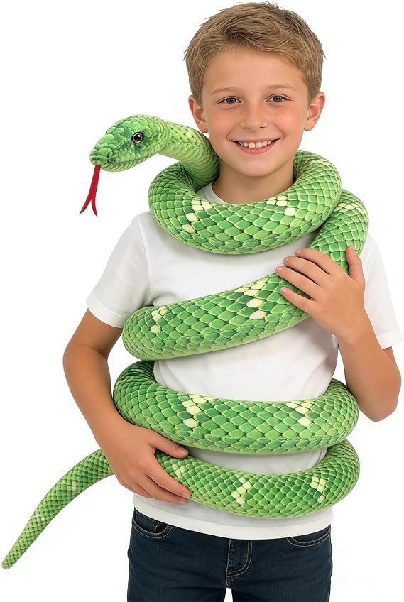 Mukouxun 112 Inch Stuffed Anaconda - Green Kids Plush Snake Toy with Prank Props