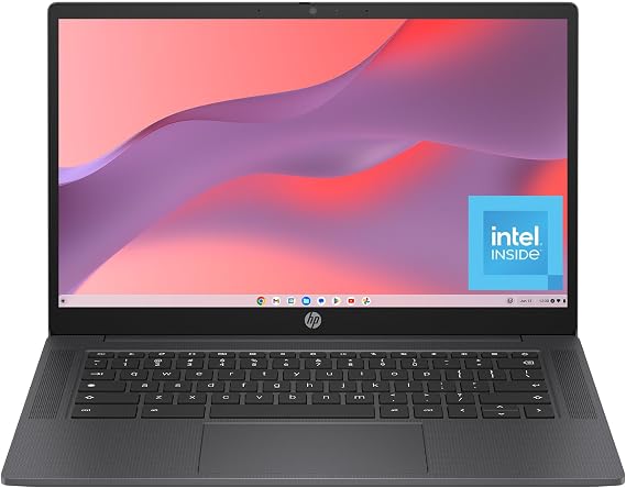 HP Chromebook 14 inch Laptop, HD Display, Intel N100, 4 GB RAM, 64 GB eMMC, Intel UHD Graphics, Chrome OS 14a-nf0000nr (2024)
