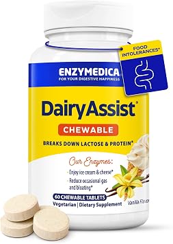 Enzymedica, DairyAssist Chewable, Enzyme Support for Digestive Relief from Lactose Intolerance, 60 Chewable Tablets