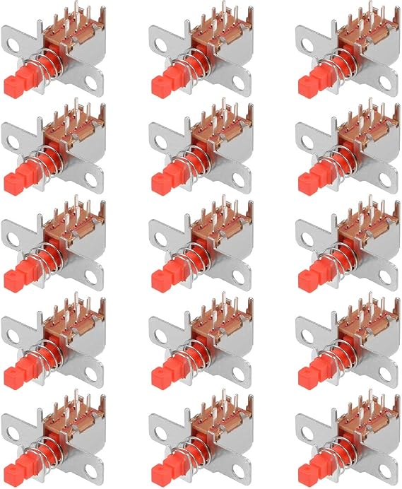 uxcell Push Button Switch, DPDT 6 Pin 1 Position Self-Locking Red 15pcs