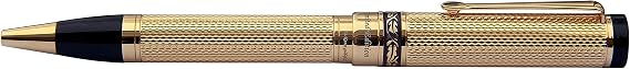 Xezo Tribune Twist Action Ballpoint Pen, Medium Point. Layered 18 Karat Gold Plated Guilloche Brass. Handcrafted, Limited Edition, Serialized