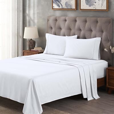Superior Egyptian Cotton 300 Thread Count Bed Sheet Set, 1 Elastic Deep Pocket Fitted Sheet, 1 Flat Sheet, 2 Pillowcases, Daily Soft Sheets, Luxury, Plush, Home Essentials, King, White