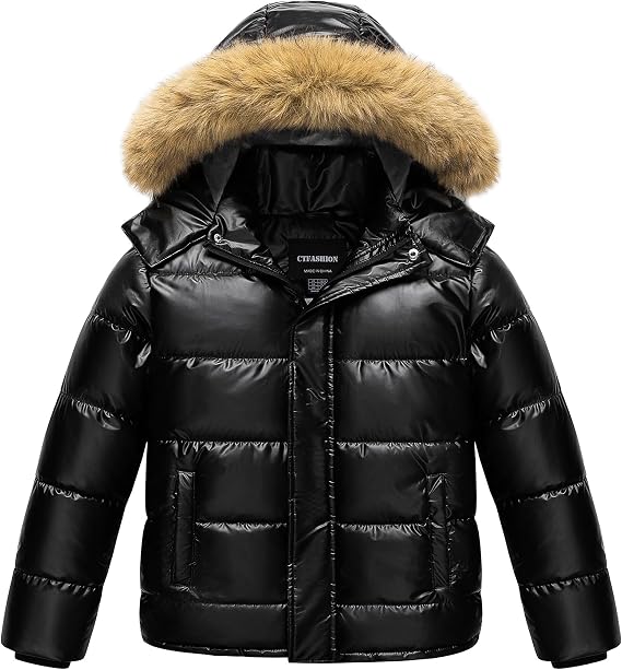 Boy's Winter Coat Kids Puffer Jacket Water Resistant Bubble Outerwear Fleece Heavyweight Parka with Fur Hood