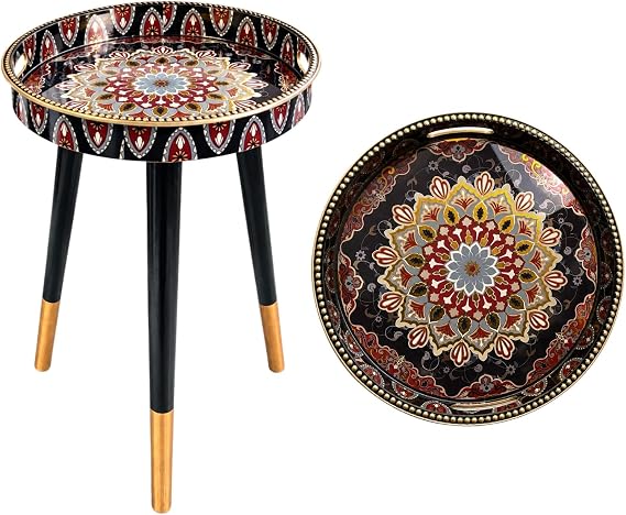 Round Indoor Side Tables with Detachable Wooden 3 Legs, Versatile Tray Table, Perfect for Round Coffee Table Tea, and Relaxation Time 17.7 Inch (Antique Gold)