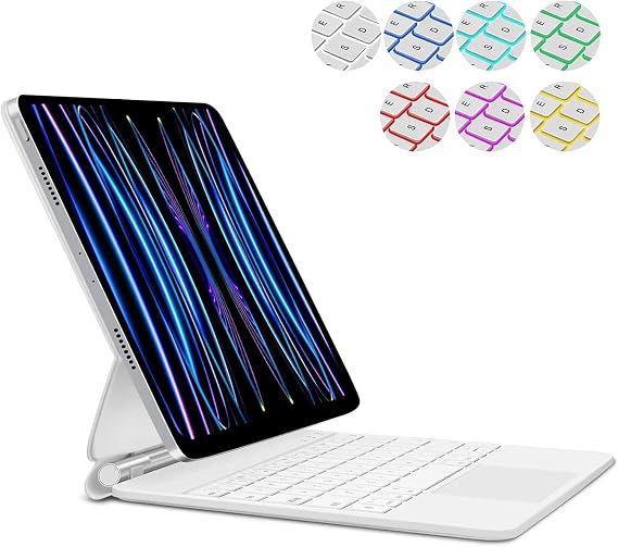 Keyboard Case for iPad Mini 7(2024) & Mini 6 8.3 inch 2021 Mini A17 Pro 7th/6th Generation 8.3" Touchpad Keyboard with 7 Color Backlit, Wireless Slim Rugged Folio with Trackpad (White)
