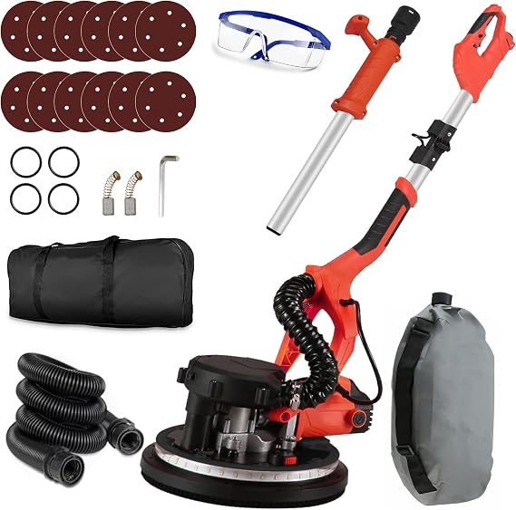 Drywall Sander With Vacuum Dust Collector 950W Electric Foldable Wall Sander LED Light Telescopic Handle 7 Variable Speed 800-1750RPM Powerful Wall Sander with 12 Sanding Discs