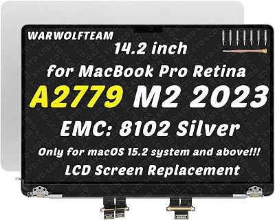 Compatible with MacBook Pro A2779 M2 ProMax 2023 EMC 8102 MPHE3xxA MPHF3xxA LCD LED Screen Replacement Cover Cable Hinges Full Top Complete Assembly 14.2in 3024 x 1964Silver