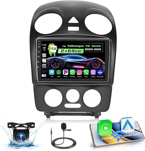 64G 9'' Android 15 Car Stereo for Volkswagen VW Beetle 2004-2010 | 9'' Touchscreen Wireless CarPlay Android Auto GPS WiFi Bluetooth FM/EQ SWC Backup Cam