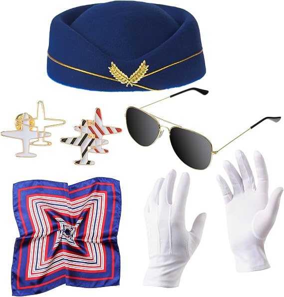 Dorhui Flight Attendant Costume Accessories womens Stewardess Costume with Flight Attendant Hat, Pin, Cosplay