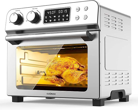 10-in-1 Convection Oven, CUSIMAX 24 Quart Large Air Fryer Toaster Oven, Countertop Oven with Rotisserie and Dehydrator, 6 Accessories & Recipes, Digital Controls, 1700W