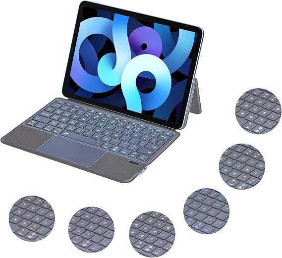 QUARK Keyboard Case for iPad air 11"(M4,M3,M2) iPad Pro 11-inch (4th, 3rd, 2nd, 1st Gen), 7-Color Backlit, Bluetooth Magnetic Keyboard Cover for 10.9-inch Air 5th/4th Generation with TrackPad, Oxford