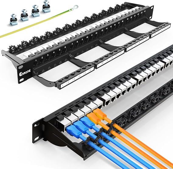 24 Port Patch Panel CAT6A Keystone Patch Panel Shielded with Smart Cable Management for 19 inch Rack Mount(RJ45 Patch Panel)