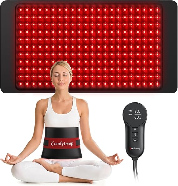 Comfytemp Soft-Touch Red Light Therapy for Body with 242 LEDs, 30W Wearable Near Infrared Light Therapy Pad, 24'' x 12'' Flexible Wrap for Back Knee Shoulder Hands Home Use, 660nm & 850nm