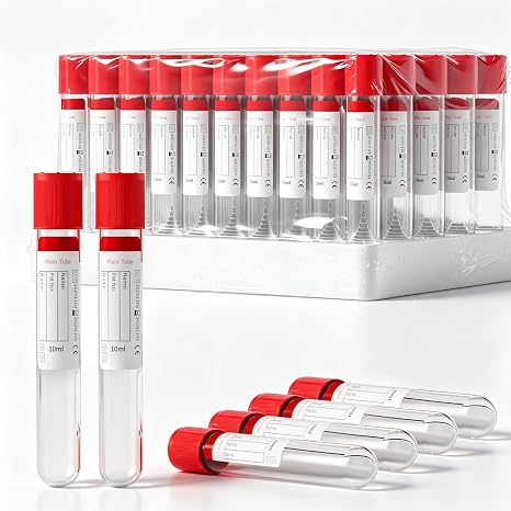 100 Pcs 10ml Plain Plastic Tubes with Red Caps for Lab Use