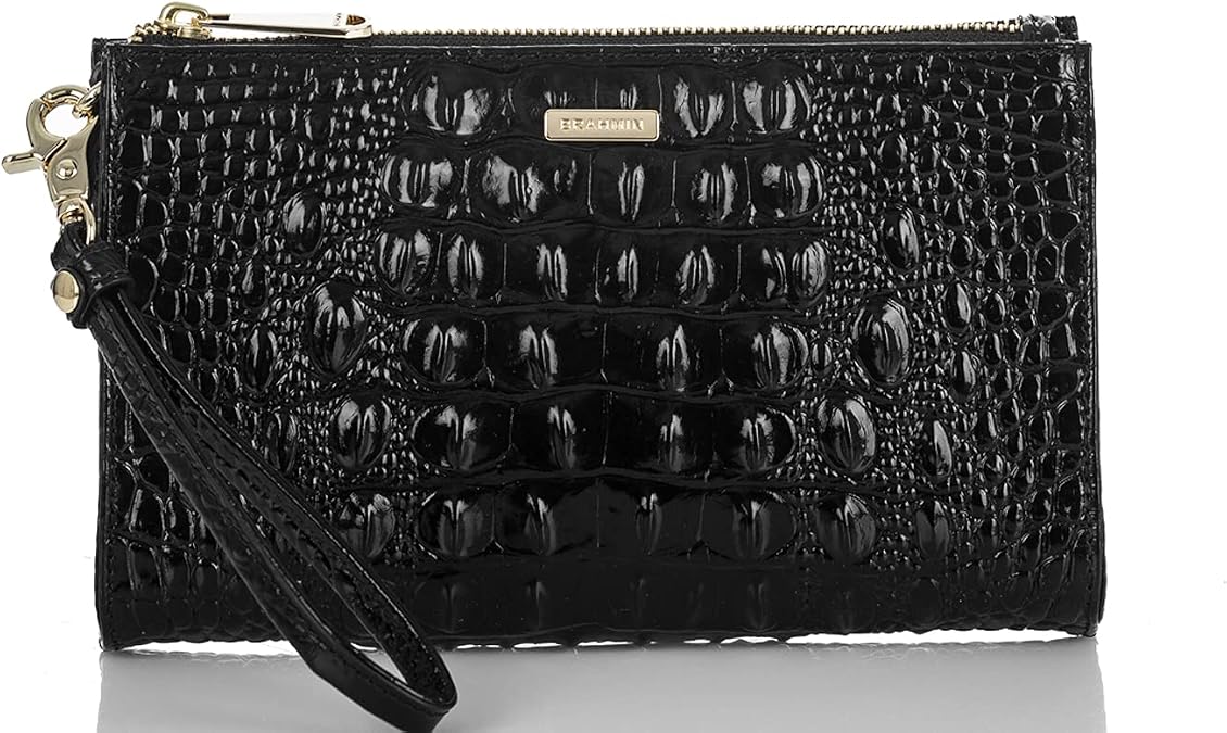 BRAHMIN Melbourne Daisy Clutch - Leather Purse - Lined Interior - Slide Out Wrist-strap - Zip-top Clutch Black One Size One Size