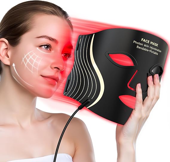 Red Light Therapy Mask for Face, 7 Colors LED Face Mask Light Therapy with Rechargeable Remote, Portable Anti-Aging & Skin Rejuvenation Device for Home Use or Travel, Ideal Gift for Women