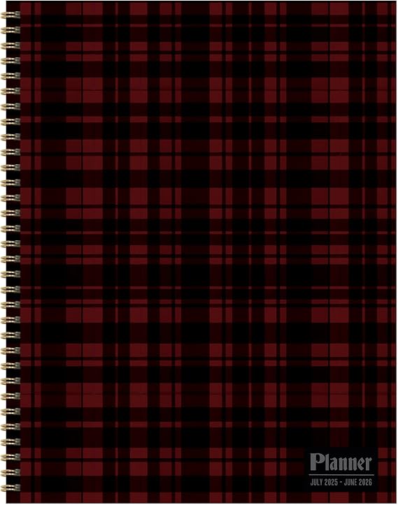 TF Publishing July 2025 - June 2026 Gwen Plaid Large Weekly Monthly Planner - 12 Month Academic Planner 2025-2026 with Durable Cover, Thick Cream Colored Paper, and Planning Stickers - 9in x 11in