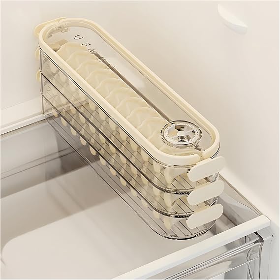Fridge Storage Boxes With Lids, Dumpling Box Refrigerator Organizer Stackable Storage with Lids, Portable Multi Layer Quick Frozen Food Storage Container for Kitchen Fridge (transparent, 3 layer)