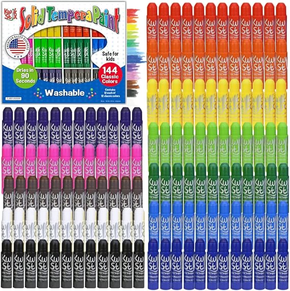 Kwik Stix Solid Tempera Paint Sticks, 144 Classic Colors, Washable Paint Sticks for Kids, Quick Drying, Non-Toxic, Allergen Free, Class Pack, Ideal for Kids and Toddlers