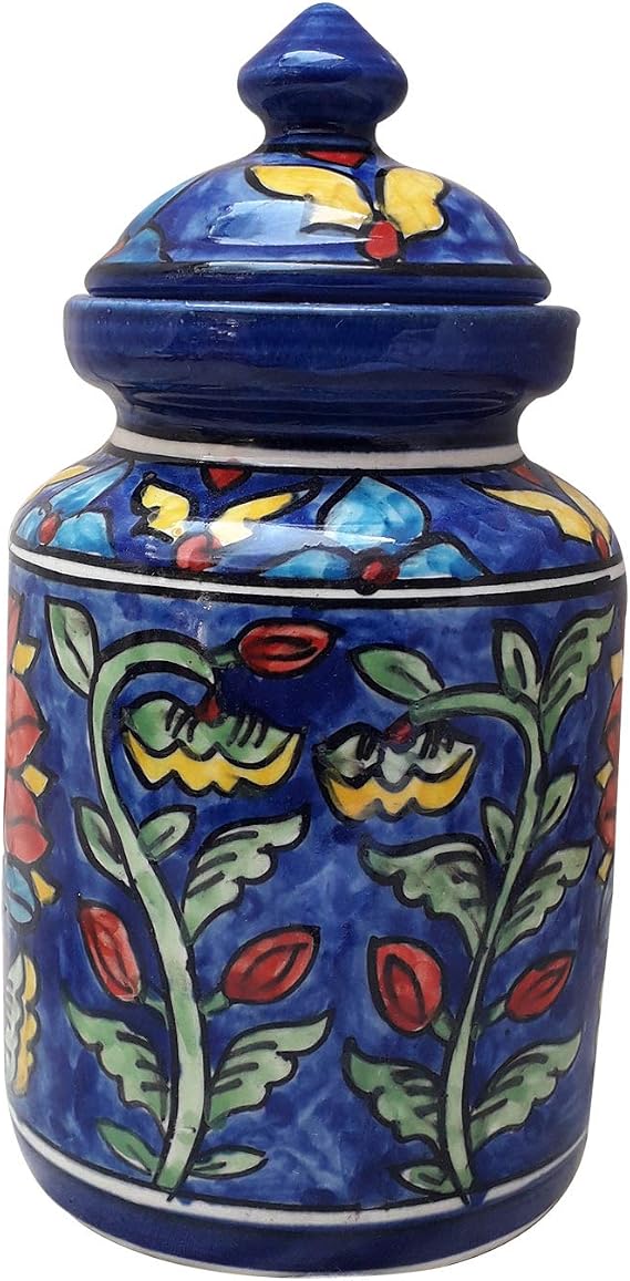 India Meets India Handicraft Ceramic Jar Barni Storage Jar 500 ML, Best Gifting, Made by Awarded Indian Artisan