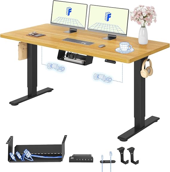 FLEXISPOT E1 Pro Electric Standing Desk with Dual Motors, ONE PIECE 160x80cm, Sit Stand Table Height Adjustable Desk with Memory Smart Pannel for Home Office,Black+Maple