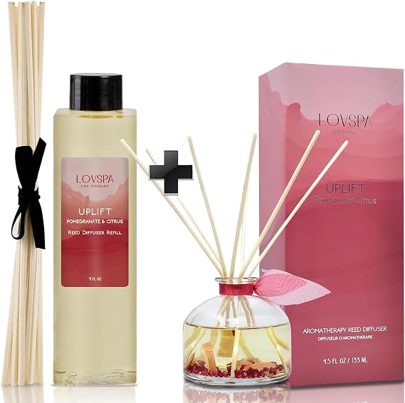 Uplift Pomegranate & Citrus Reed Diffuser Refill, 4 oz, Bundle with Uplift Pomegranate & Citrus Reed Diffuser Set - Made with Essential Oils in The USA