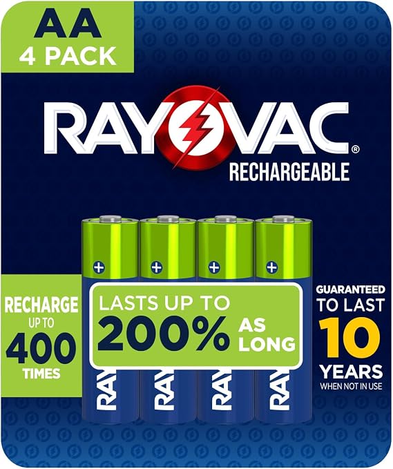RAYOVAC Rechargeable AA Batteries (4 Pack), NiMH Double A Rechargeable Batteries