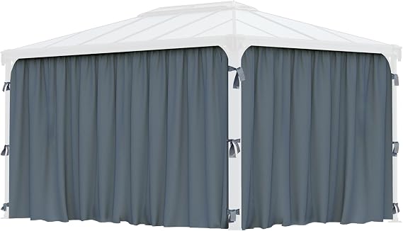 Palram - Canopia Martinique 4300 Gazebo Curtain Set, 4 Gray Panels | Gazebo Accessory, Privacy Sidewalls, Shade, Weather Resistant, Waterproof, Mounting Hooks Included, Washable, Curtains Only