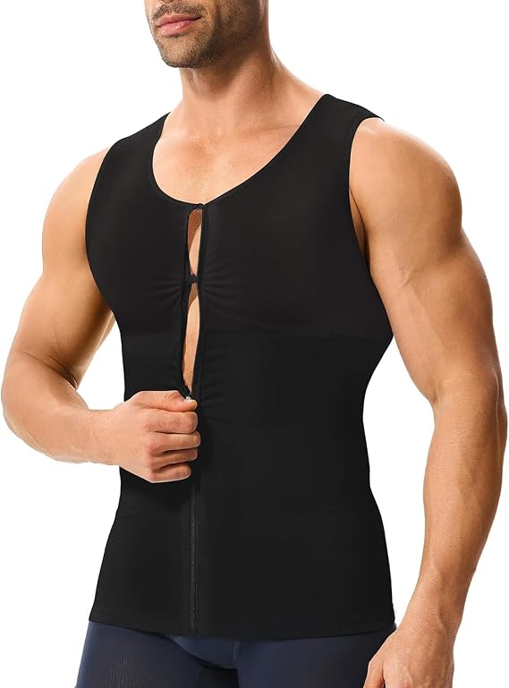 Men's Compression Vest Body Shaper with Zip Front, Slimming Tank Top for Tummy Control Gym Workout Undershirt