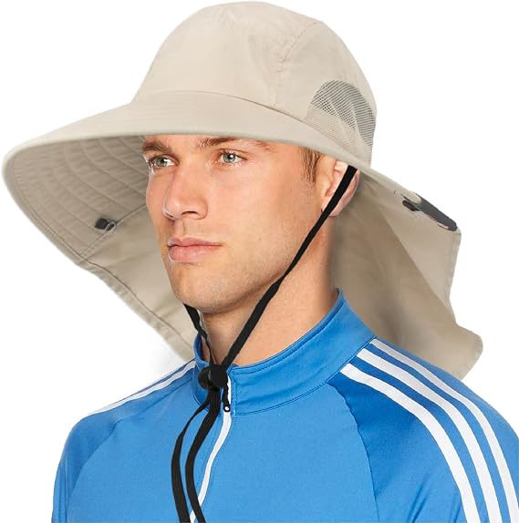 SUN CUBE Wide Brim Sun Hat with Neck Flap for Men Women, UPF50+ Fishing