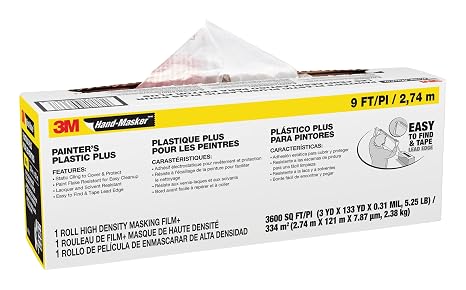 Hand-Masker 3M Painter's Plastic Plus MFB-9, 9 ft x 400 ft x .31 mil
