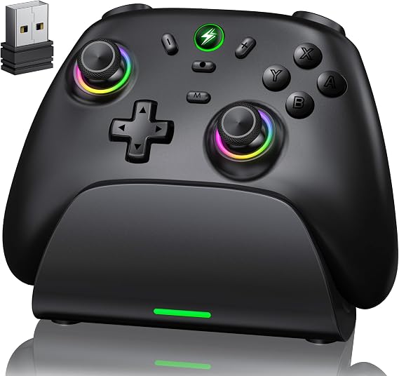 Switch Controller for Switch 1/2/Lite/OLED, Hall Joystick Wireless Switch Pro Controller with Charging Dock, support iOS/Android/Windows PC, Switch Remote with Turbo/Motion Control/Vibration