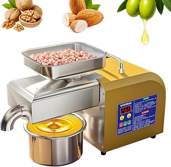 New 1100W Electric Oil Press Machine, Hot & Cold Press Oil Machine for Home & Commercial, Automatic Oil Extractor for Walnut Olive Kernel Peanut Sesame Sunflower Seeds Soybean -Yellow