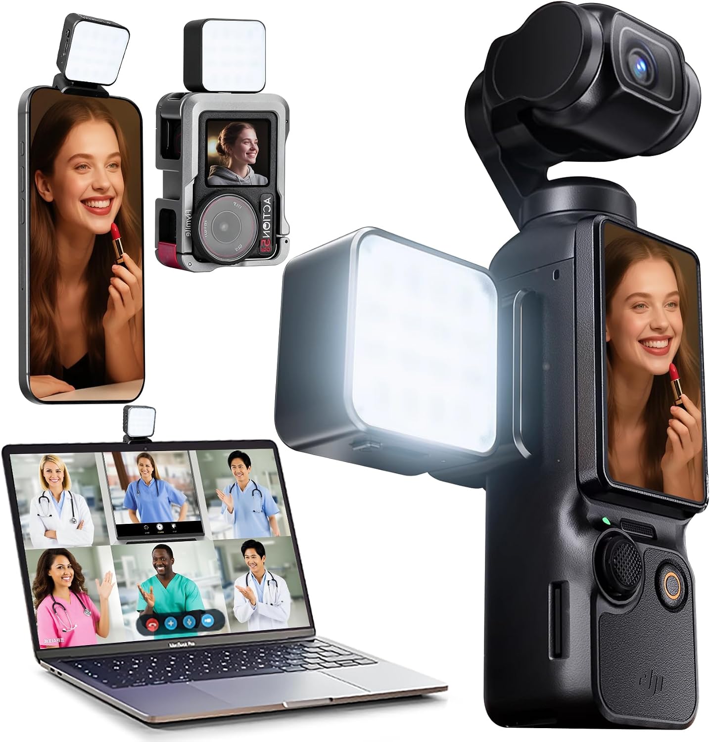 Magnetic Fill Light for DJI Osmo Pocket 3 Creator Combo, Rechargeable Mini LED Video Light with Storage Bag, 3 Color Modes/Brightness Adjustable for Pocket3 Selfie Vlog Recording, Lightweight (1)