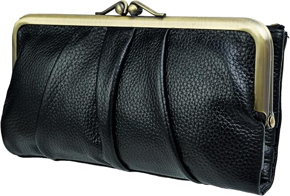 EASTNIGHTS Rfid Blocking Wallets for Women Leather Clutch Wallet Bifold Credit Card Holder Ladies Coin Purse With Zipper and Kiss Lock (black)