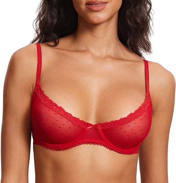 DOBREVA Women's Sheer Mesh Demi Bra Underwire Balconette