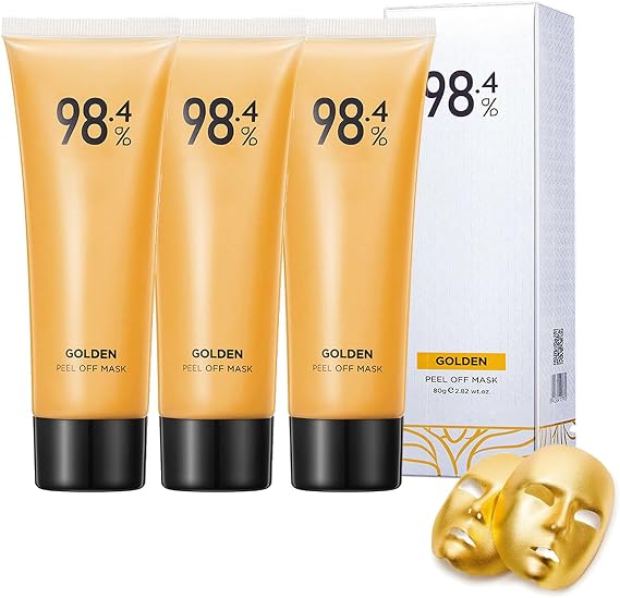 Gold Foil Peel Off Mask, 98.4% Beilingmei Gold Foil Peel-Off Facial Mask, 24k Gold Face Mask, Anti-Aging Gold Face Mask for Moisturizing Removes Blackheads 3Pcs
