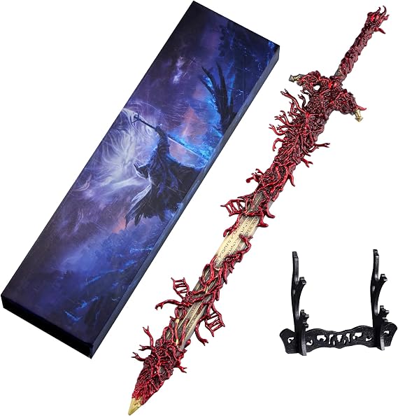 RACEROCKET Eldens Rings Sword of Blasphemy Model – 11.8-Inch Metal Craft Sword, Peripheral Prop with Display Stand, Action Figure Collectible Toy, Desk Decor, Gift