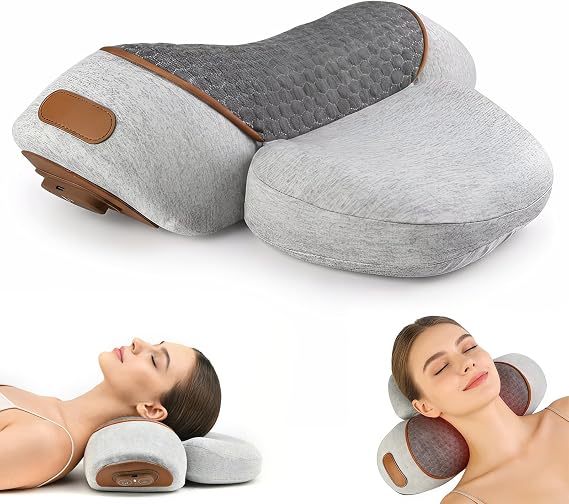 Neck Massager, 3-in-1 Neck Massagers Pillow with Heat, Vibration & Airbag Traction, 3D Ergonomic Neck Shoulder Massager Pillow for Muscle Relax, Cervical Support Massage for Home Office